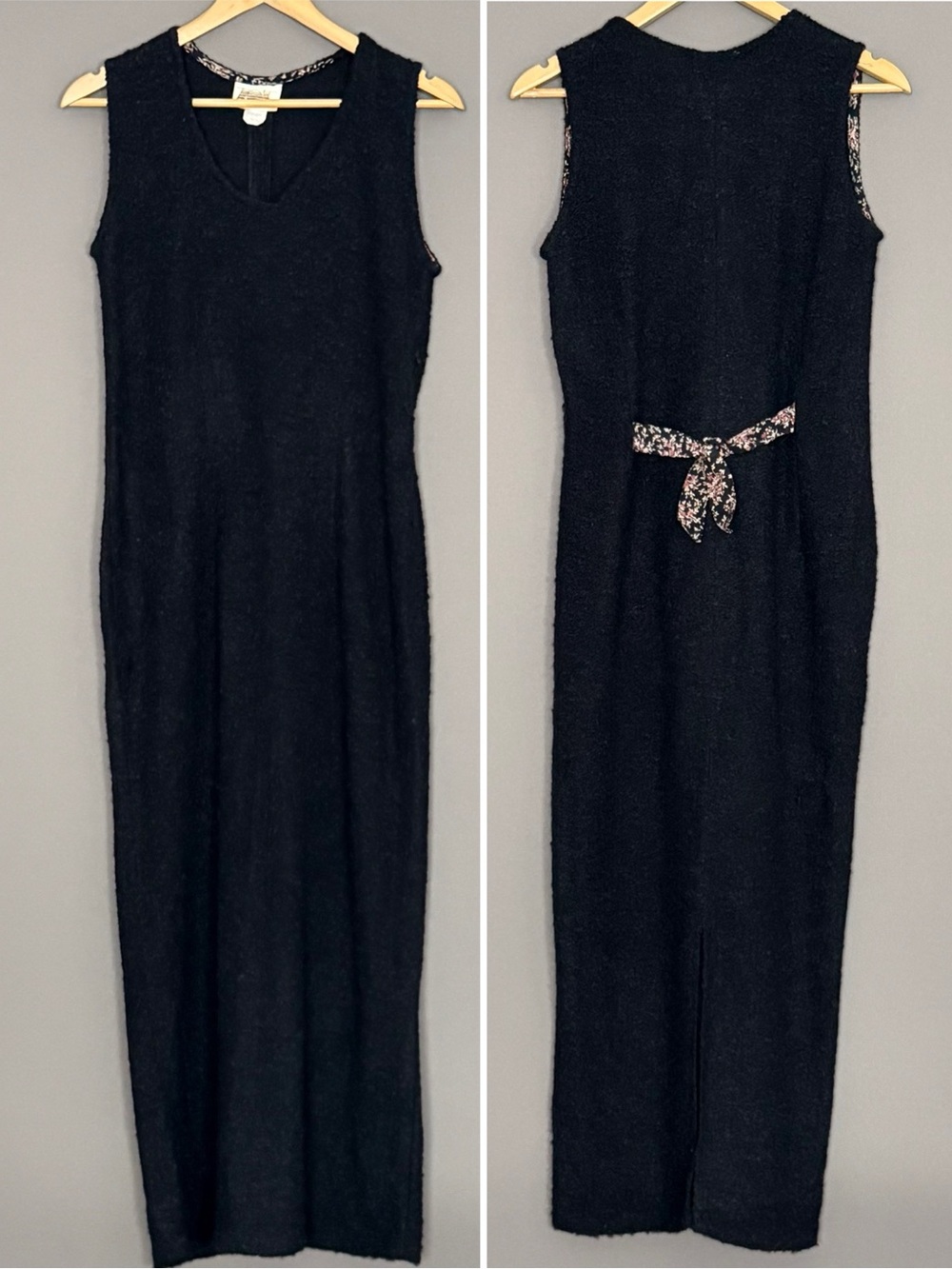 vtg 90s ZOE California Bouclé Knit Sleeveless Maxi Dress Black Medium